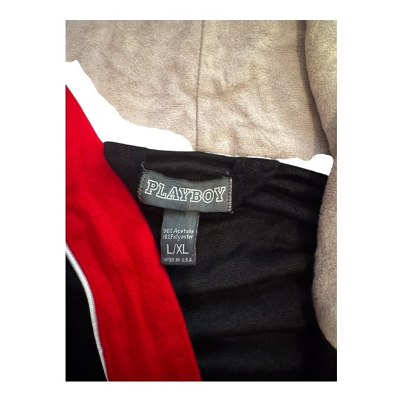 Vintage Playboy Unisex Terry Cloth Black Red Hugh Hefner L/XL Made in USA Robe - Picture 4 of 7